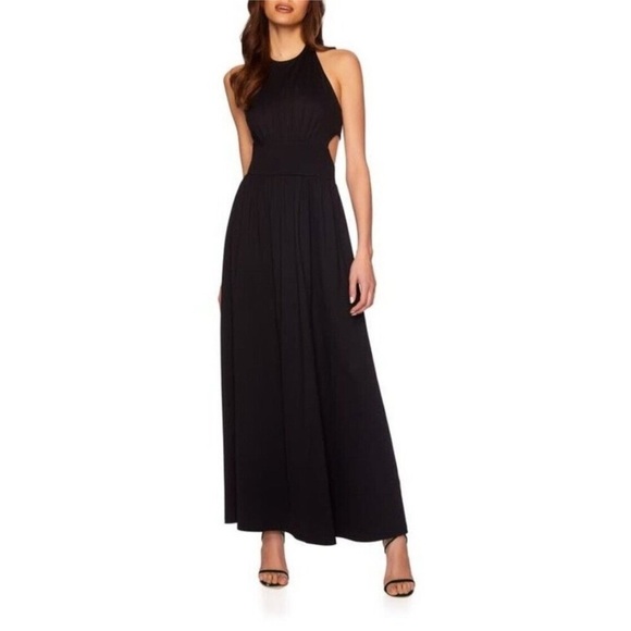 Susana Monaco size XL High Neck Halter Maxi Dress Black Open Back Design - Picture 1 of 10